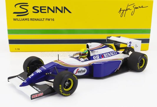 MINICHAMPS - 1/18 - WILLIAMS - F1 RENAULT ELF FW16 N 2 POLE POSITION PACIFIC GP 1994 AYRTON SENNA - BLUE WHITE