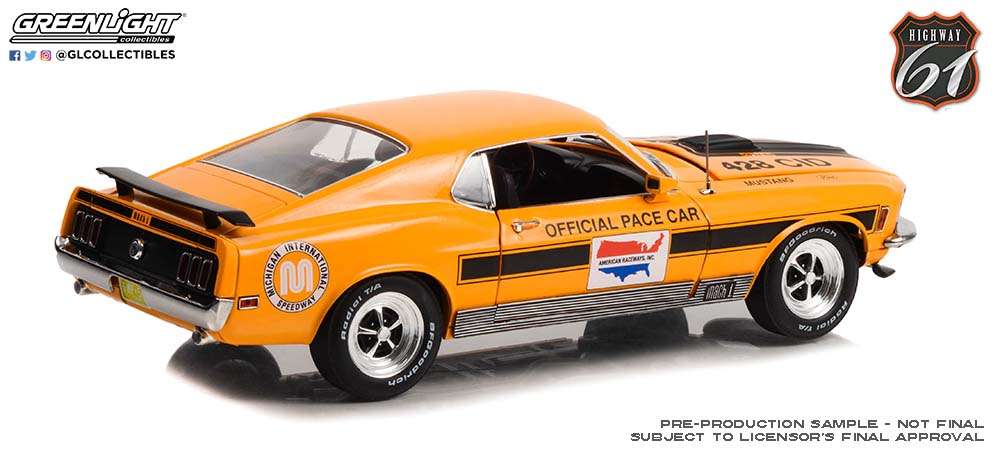 1970 Ford Mustang Mach 1 - Michigan International Speedway Official Pace Car 1/18 1/18 modellino da collezione 169 lacasadelmodellismo