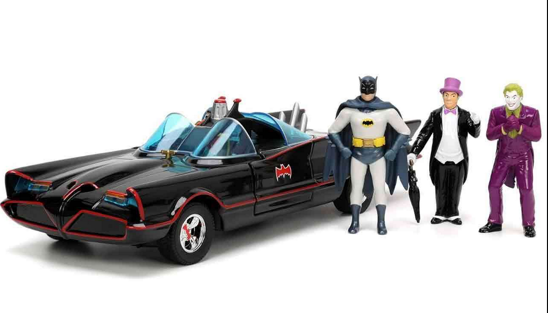 JADA  - Batman 1966 - batmobile deluxe edition with batman, robin, joker & the penguin