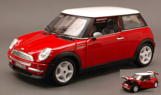 NEW MINI COOPER RED W/WHITE ROOF 1:18