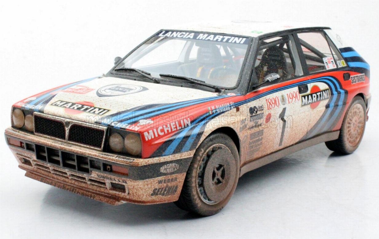 TOPMARQUES - 1/12 - LANCIA - DELTA HF INTEGRALE 16V MARTINI DIRTY VERSION N 1 3rd RALLY MONTECARLO 1990 M.BIASION - T.SIVIERO - WHITE RED BLUE