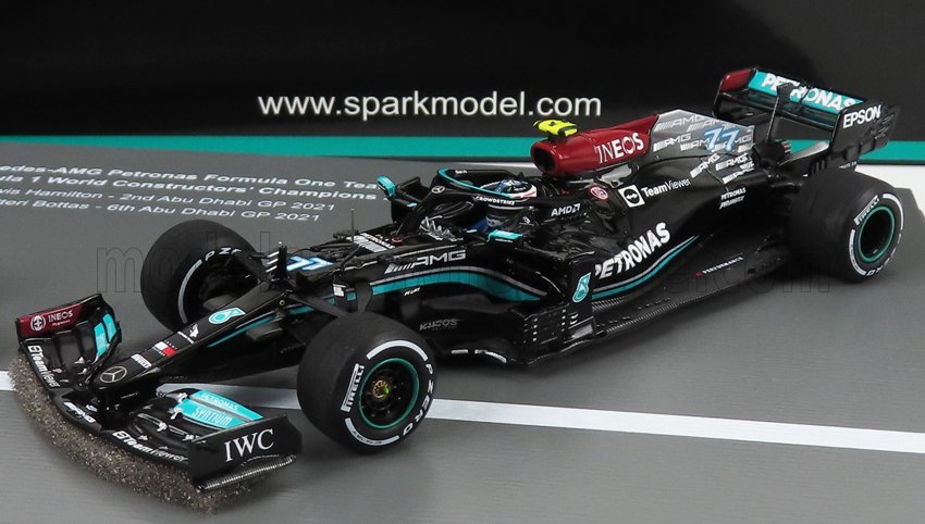 SPARK-MODEL - MERCEDES GP - SET F1 2X W12 MERCEDES M12 EQ POWER+ TEAM AMG PETRONAS MOTORSPORT FORMULA ONE N 44 + N 77 ABU DHABI GP 2021 LEWIS HAMILTON - VALTTERI BOTTAS - 8 TIMES WORLD CHAMPION CONSTRUCTEUR