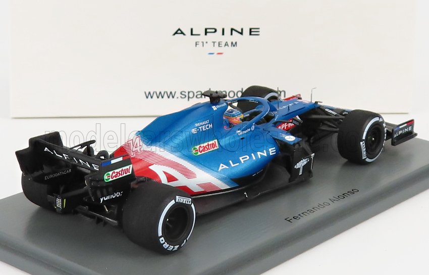 SPARK-MODEL - 1/43 - RENAULT - F1 A521 RENAULT E-TECH 20B TEAM ALPINE N 14 3rd QATAR GP 2021  - WITH PIT BOARD - FERNANDO ALONSO - BLUE MET RED WHITE