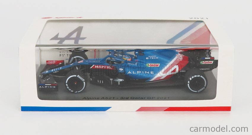 SPARK-MODEL - 1/43 - RENAULT - F1 A521 RENAULT E-TECH 20B TEAM ALPINE N 14 3rd QATAR GP 2021  - WITH PIT BOARD - FERNANDO ALONSO - BLUE MET RED WHITE