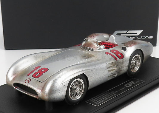 GP-REPLICAS - MERCEDES BENZ - F1 W196R STREAMLINERS N 18 WINNER FRANCE GP (Versione Sporcata) JUAN MANUEL FANGIO 1954 WORLD CHAMPION - CON VETRINA