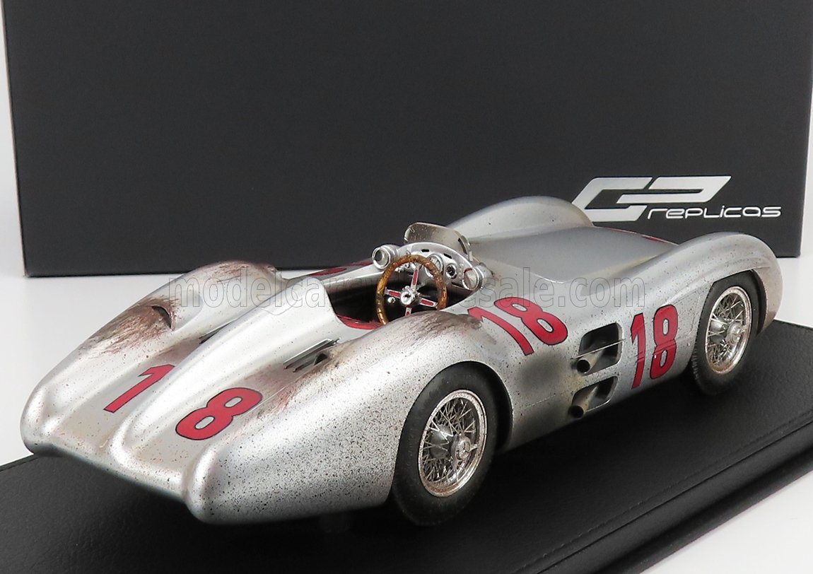 GP-REPLICAS - MERCEDES BENZ - F1 W196R STREAMLINERS N 18 WINNER FRANCE GP (Versione Sporcata) JUAN MANUEL FANGIO 1954 WORLD CHAMPION - CON VETRINA