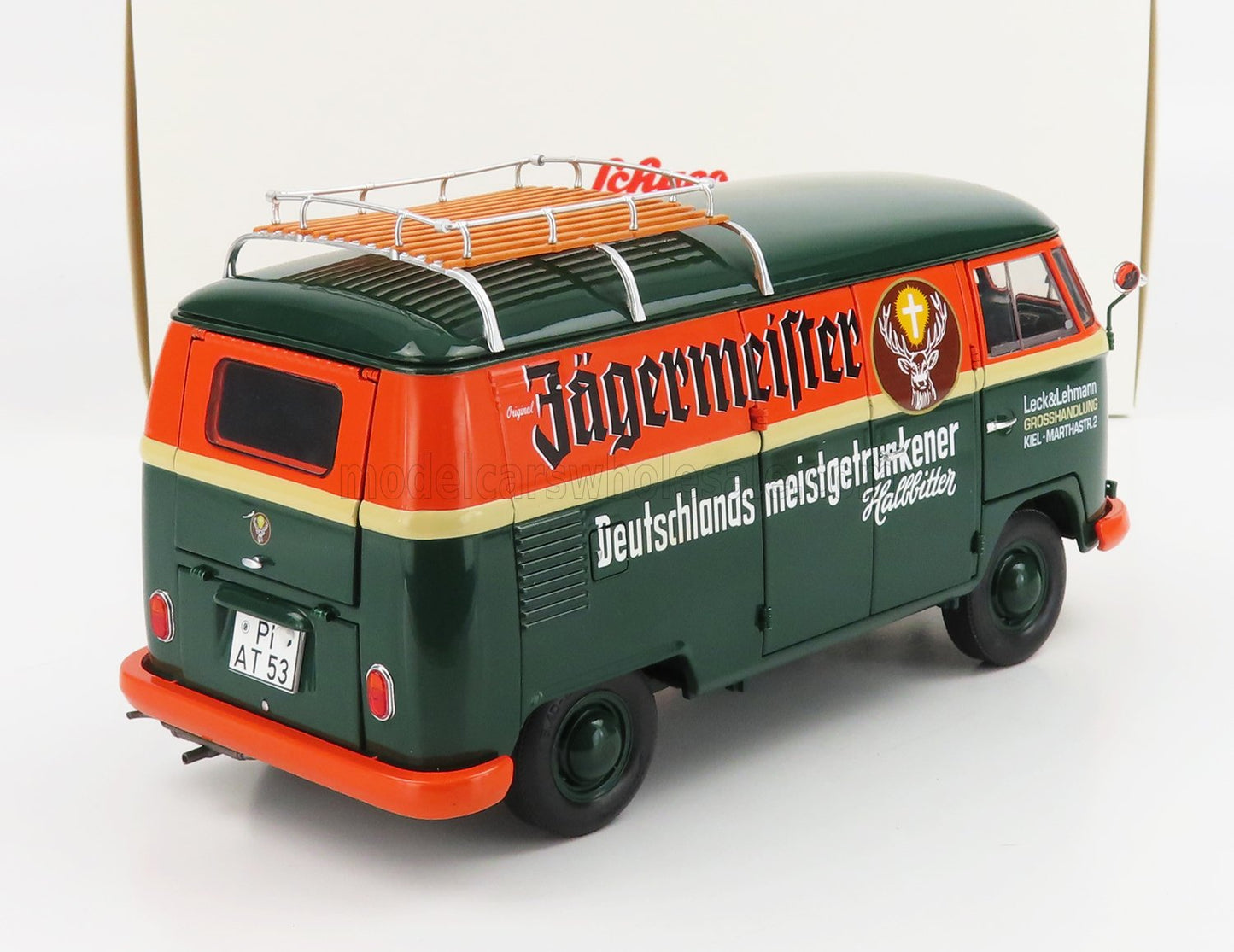 SCHUCO - 1/18 - VOLKSWAGEN - T1 VAN JAGERMEISTER 1963 - GREEN ORANGE