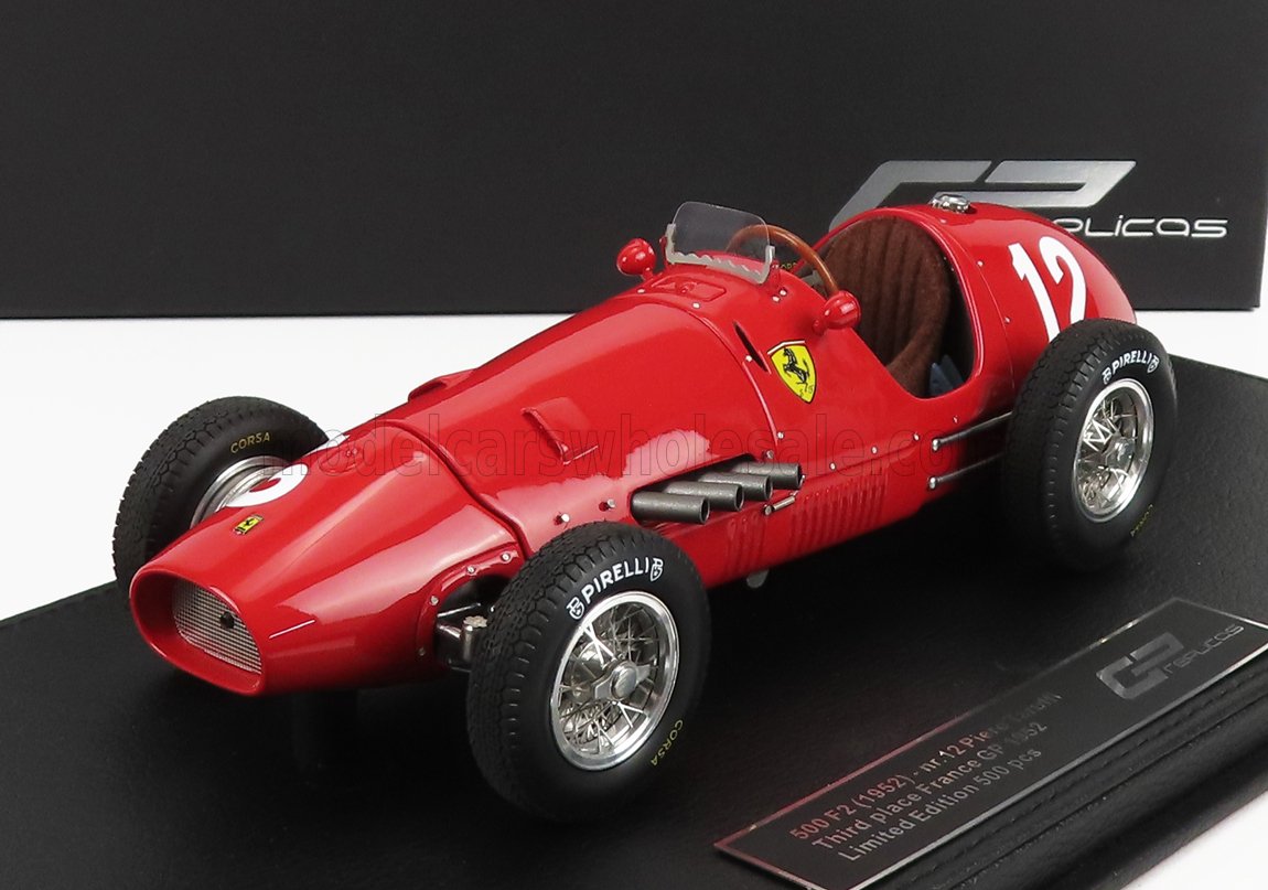 GP-REPLICAS - 1/18 - FERRARI - F1 500 F2 SCUDERIA FERRARI N 12 3rd FRANCE GP 1952 PIERO TARUFFI - CON VETRINA - WITH SHOWCASE - RED