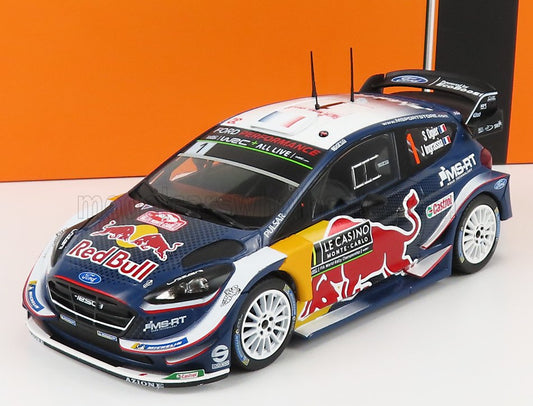 IXO-MODELS - 1/24 - FORD ENGLAND - FIESTA WRC RED BULL N 1 WINNER RALLY MONTECARLO 2018 S.OGIER - J.INGRASSIA - BLUE YELLOW RED