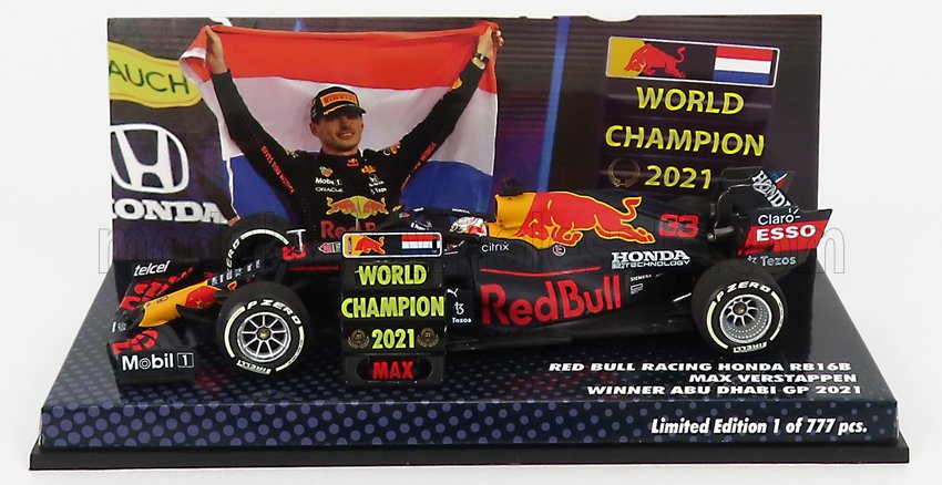 MINICHAMPS - RED BULL - F1 RB16B HONDA RA620H TEAM ASTON MARTIN N 33 WINNER ABU DHABI GP 2021 WITH PIT BOARD WORLD CHAMPION  MAX VERSTAPPEN