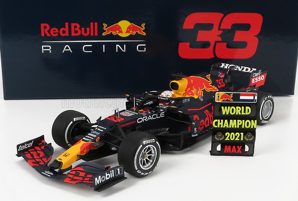 MINICHAMPS - RED BULL - F1 RB16B HONDA RA620H TEAM ASTON MARTIN N 33 WINNER ABU DHABI GP 2021  - WITH PIT BOARD WORLD CHAMPION  - MAX VERSTAPPEN