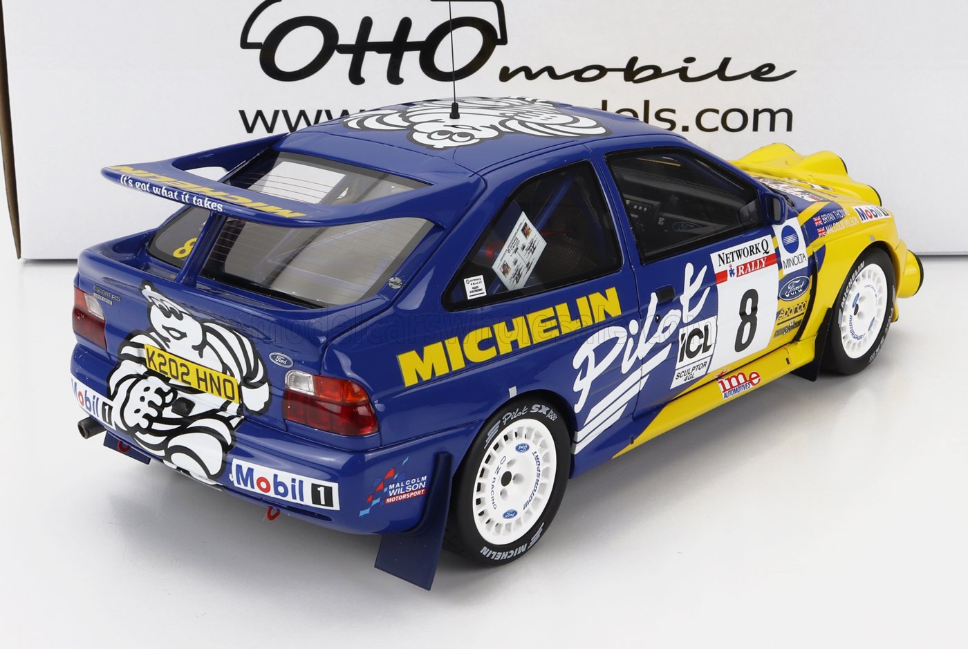 OTTO-MOBILE - 1/18 - FORD ENGLAND - ESCORT RS COSWORTH MICHELIN N 8 3rd RALLY RAC LOMBARD 1993 M.WILSON - BLUE YELLOW