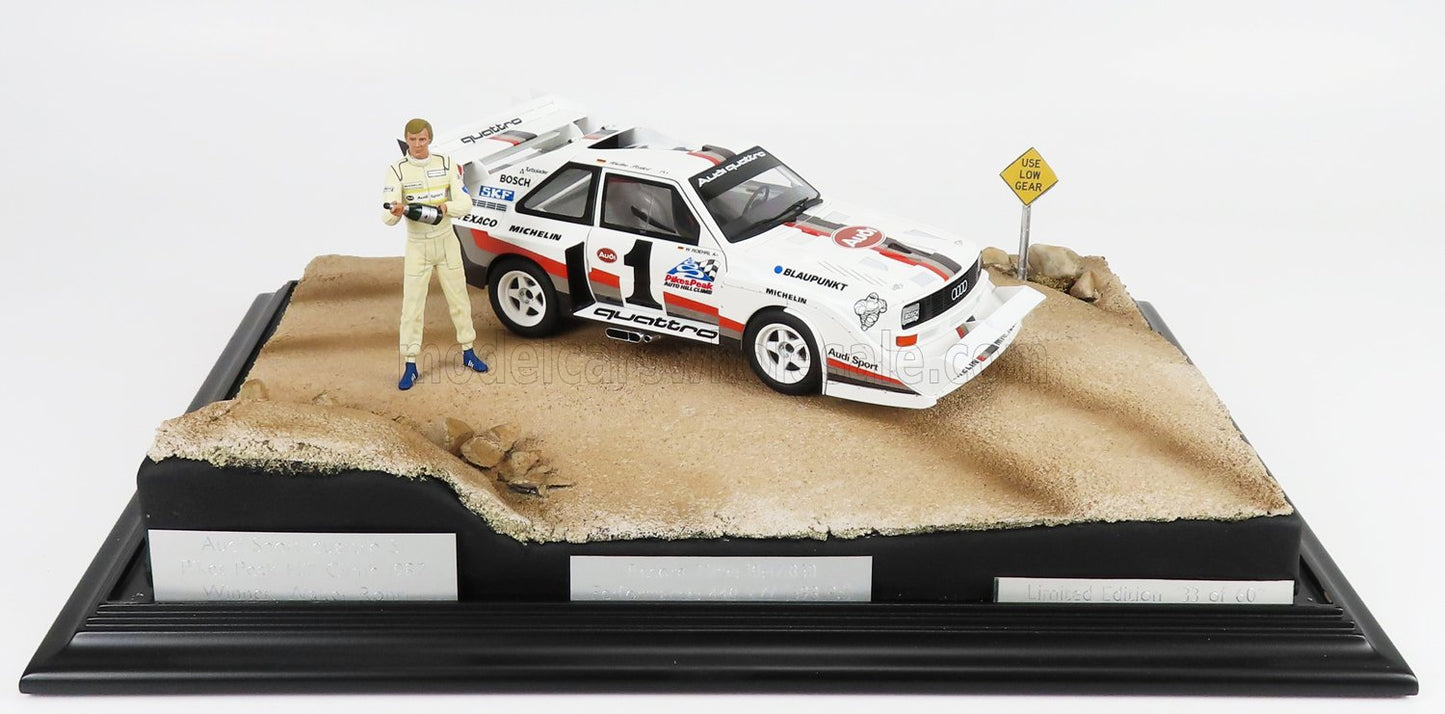 AUTOART - 1/18 - AUDI - QUATTRO SPORT S1 N 1 WINNER RALLY PIKES PEAK HILL CLIMB 1987 W.ROHRL - WITH FIGURE - YELLOW WHITE RED