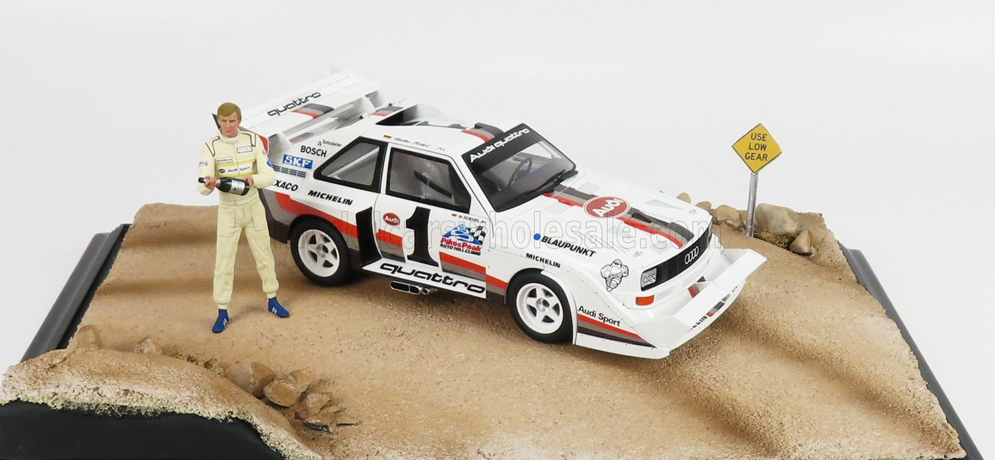 AUTOART - 1/18 - AUDI - QUATTRO SPORT S1 N 1 WINNER RALLY PIKES PEAK HILL CLIMB 1987 W.ROHRL - WITH FIGURE - YELLOW WHITE RED