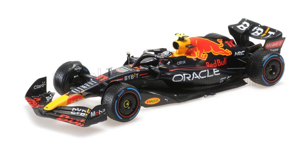 MINICHAMPS - 1/18 - RED BULL - F1 RB18 TEAM ORACLE RED BULL RACING N 11 WINNER MONACO GP WITH RAIN TIRES 2022 SERGIO PEREZ - MATT BLUE YELLOW RED