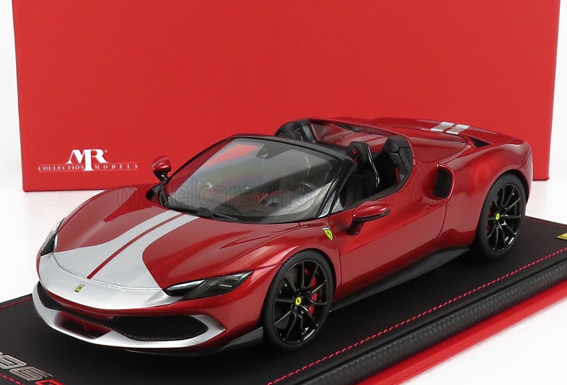 MR-MODELS - 1/18 - FERRARI - 296 GTS SPIDER ASSETTO FIORANO OPEN ROOF 2022 - CON VETRINA - ROSSO IMOLA ARGENTO NURBURGRING - RED MET SILVER