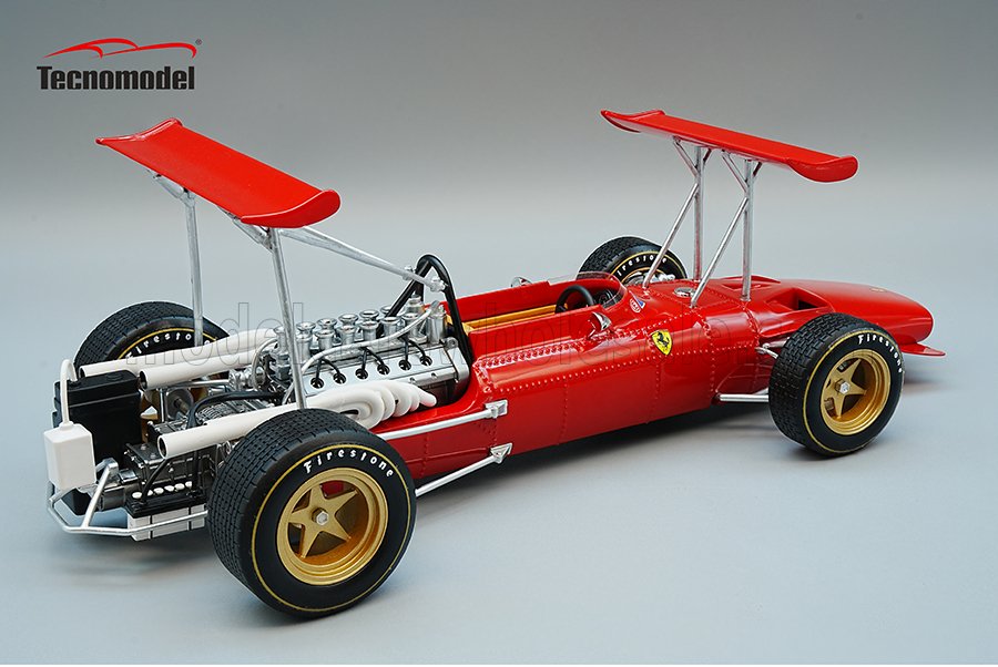 TECNOMODEL - 1/18 - FERRARI - F1 312 DOPPIO ALETTONE N 0 TEST DRIVE MODENA 1969 CHRIS AMON - RED