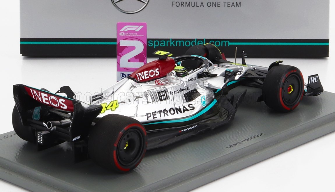 SPARK-MODEL - 1/43 - MERCEDES GP - F1 W13E TEAM MERCEDES-AMG PETRONAS F1 N 44 2nd BRAZILIAN GP 2022 LEWIS HAMILTON - SILVER GREEN