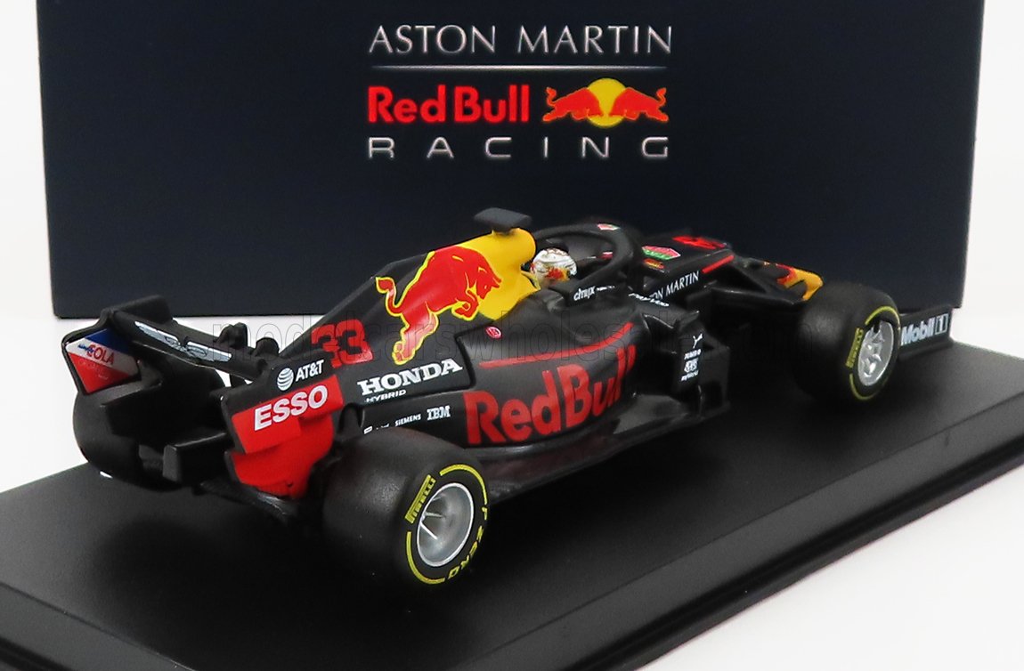 BURAGO - 1/43 - RED BULL - F1 RB16 HONDA TEAM ASTON MARTIN N 33 WINNER ABU DHABI GP 2020 MAX VERSTAPPEN - CON PILOTA E VETRINA - WITH PILOT AND SHOWCASE - MATT BLUE YELLOW RED