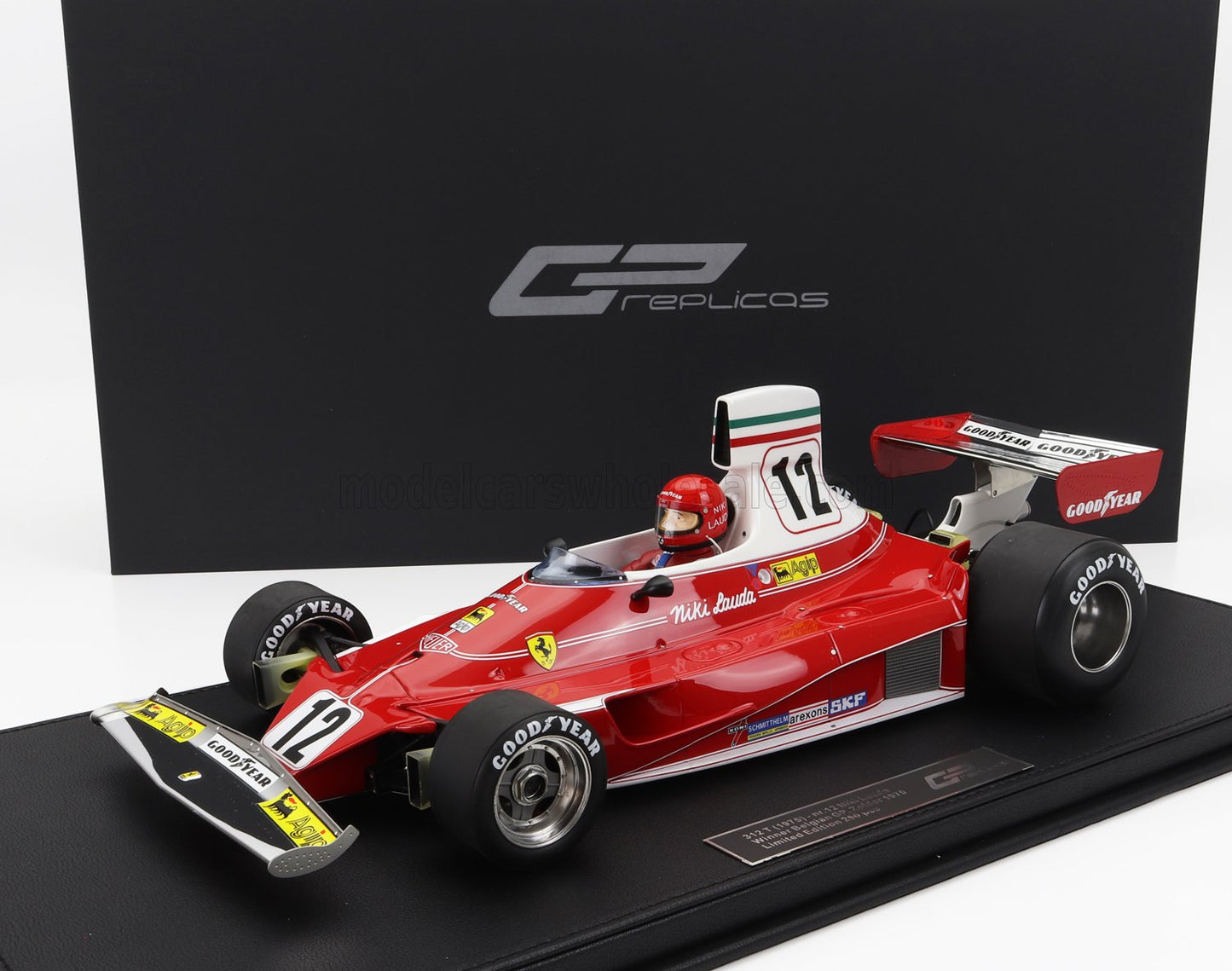 GP-REPLICAS - 1/12 - FERRARI - F1 312T FERRARI N 12 WORLD CHAMPION WINNER BELGIUM ZOLDER GP (with pilot figure) 1975 NIKI LAUDA - RED WHITE