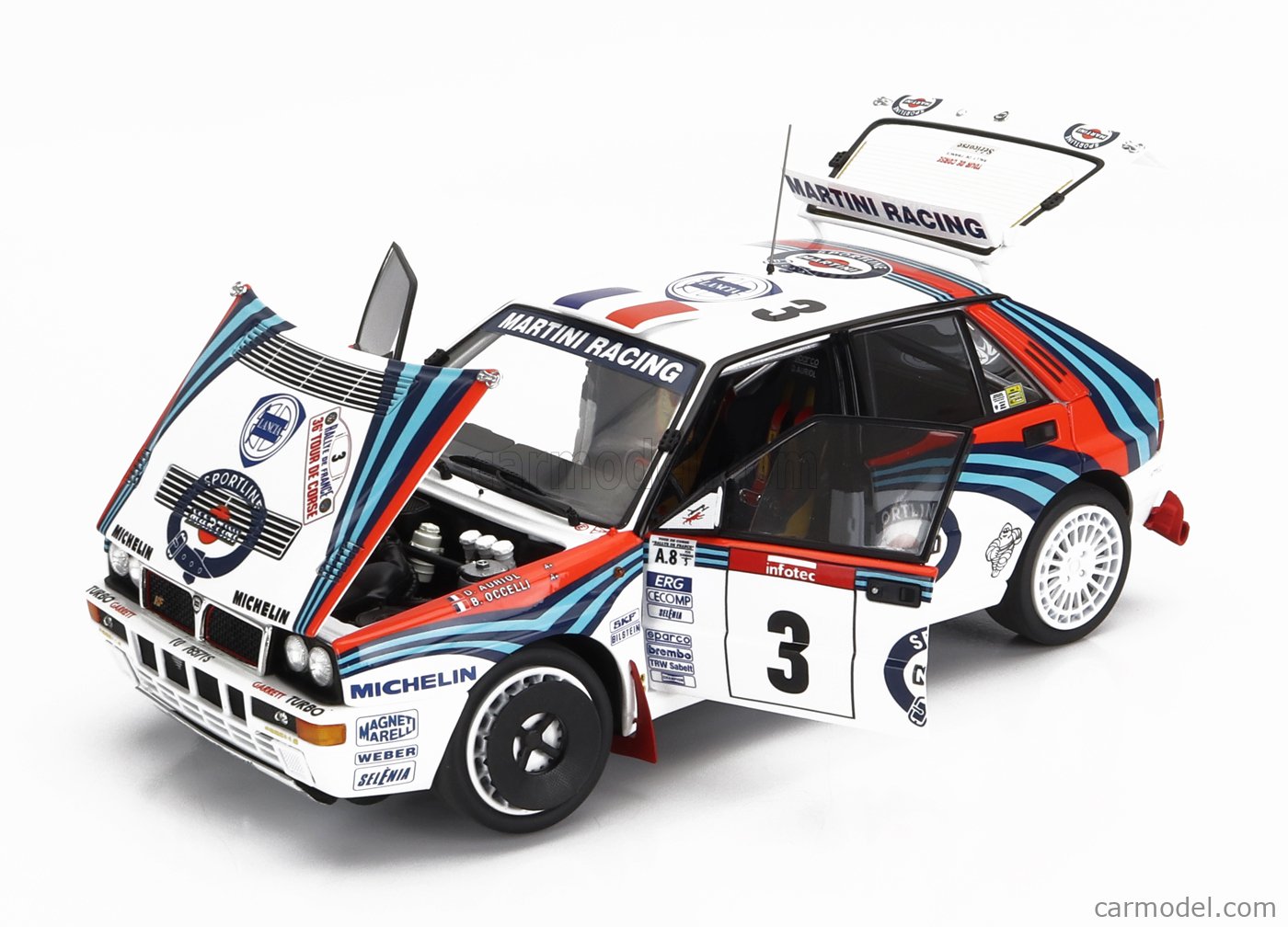 KYOSHO - 1/18 - LANCIA - DELTA HF INTEGRALE EVOLUZIONE MARTINI RACING N 3 WINNER RALLY TOUR DE CORSE 1992 D.AURIOL - B.OCCELLI - WHITE BLUE RED