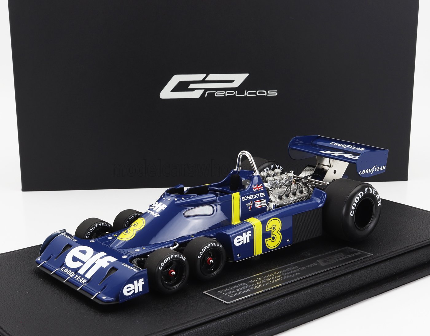 GP-REPLICAS - 1/18 - TYRRELL - F1 P34 ELF 6 WHEELS N 3 POLE POSITION AND WINNER SWEDEN GP 1976 J.SCHECKTER - BLUE YELLOW