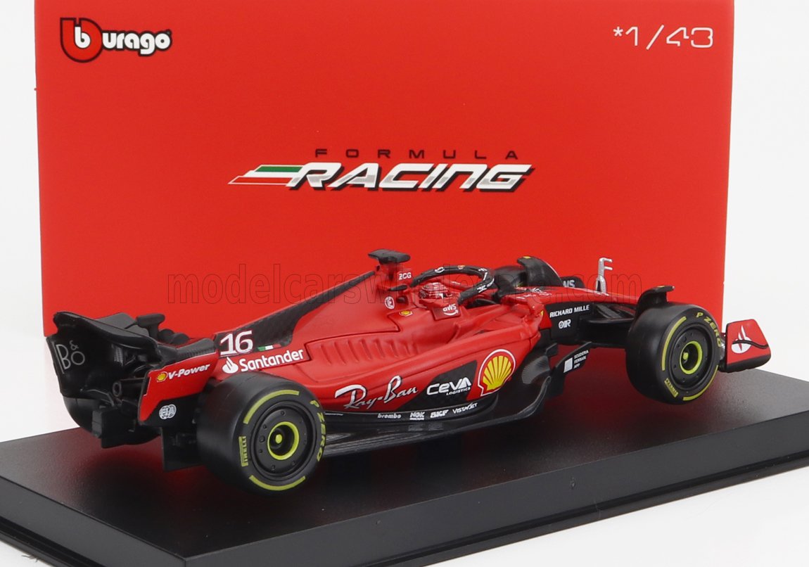 BURAGO - 1/43 - FERRARI - F1 SF-23 TEAM SCUDERIA FERRARI N 16 SEASON 2023 CHARLS LECLERC - WITH PILOT AND SHOWCASE - EXCLUSIVE CARMODEL - RED BLACK