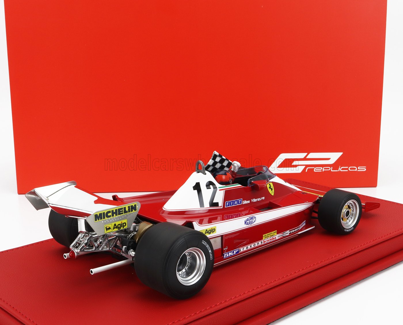 GP-REPLICAS - 1/18 - FERRARI - F1 312T3 N 12 WINNER CANADIAN MONTREAL GP (with pilot figure and flag) 1978 GILLES VILLENEUVE - RED