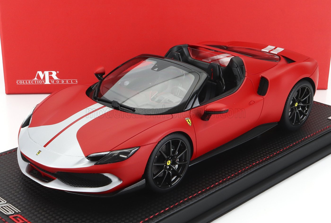 MR-MODELS - 1/18 - FERRARI - 296 GTS SPIDER ASSETTO FIORANO OPEN ROOF 2022 - CON VETRINA - WITH SHOWCASE - ROSSO F1-75 ARGENTO NURBURGRING - MATT RED SILVER