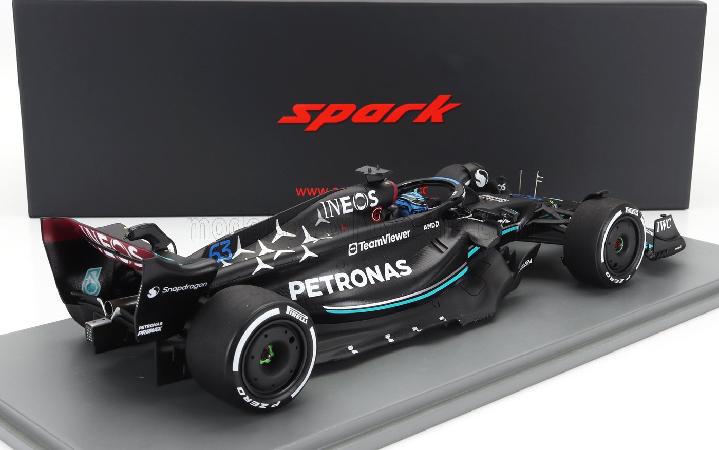 SPARK-MODEL - 1/18 - MERCEDES GP - F1 W14 TEAM MERCEDES-AMG PETRONAS FORMULA ONE N 63 SEASON 2023 GEORGE RUSSEL - MATT BLACK