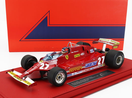 GP-REPLICAS - 1/18 - FERRARI - F1 126CX COMPREX TURBO N 27 USA OVEST LONG BEACH GP (with pilot figure) 1981 G.VILLENEUVE - CON VETRINA - WITH SHOWCASE - RED