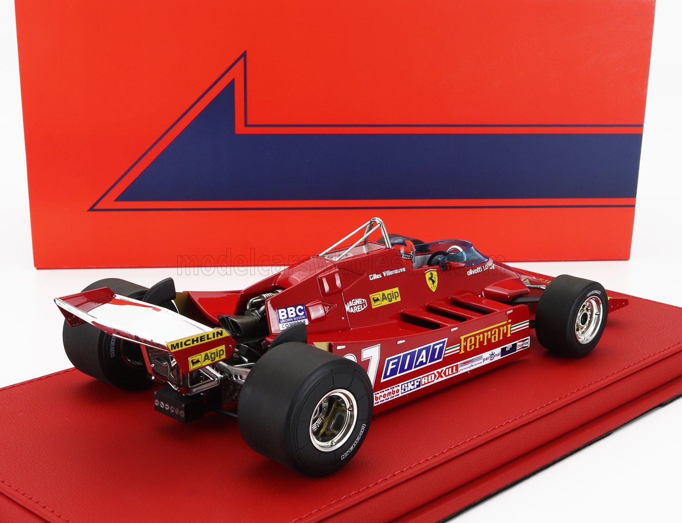 GP-REPLICAS - 1/18 - FERRARI - F1 126CX COMPREX TURBO N 27 USA OVEST LONG BEACH GP (with pilot figure) 1981 G.VILLENEUVE - CON VETRINA - WITH SHOWCASE - RED