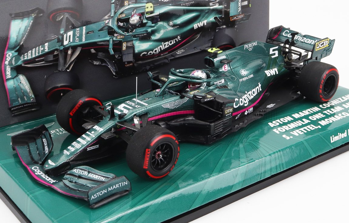 MINICHAMPS - 1/43 - ASTON MARTIN - F1 AMR21 MERCEDES M12 EQ POWER+ TEAM COGNIZANT FORMULA ONE N 5 5th MONACO GP 2021 SEBASTIAN VETTEL - GREEN MET