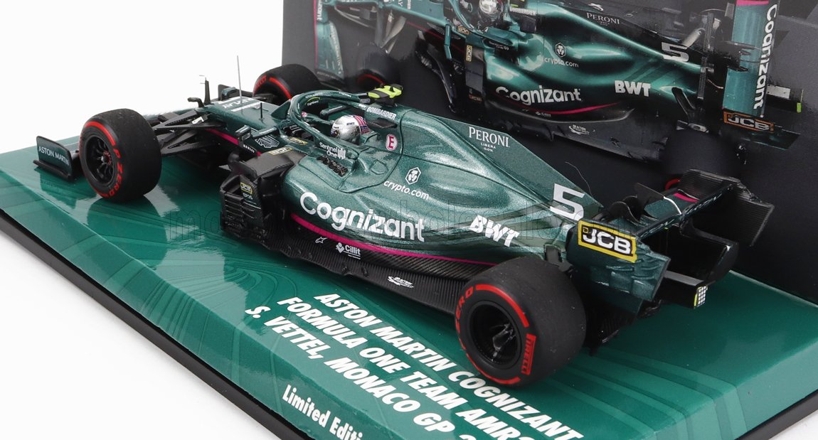 MINICHAMPS - 1/43 - ASTON MARTIN - F1 AMR21 MERCEDES M12 EQ POWER+ TEAM COGNIZANT FORMULA ONE N 5 5th MONACO GP 2021 SEBASTIAN VETTEL - GREEN MET