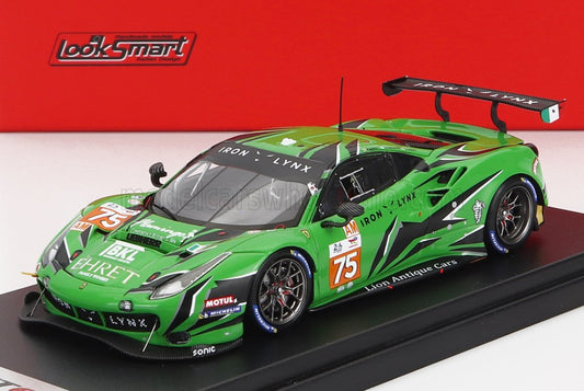 LOOKSMART - 1/43 - FERRARI - 488 GTE EVO 3.9L TURBO V8 TEAM IRON LYNX N 75 24h LE MANS 2022 P.EHRET - C.HOOK - N.VARRONE - GREEN BLACK