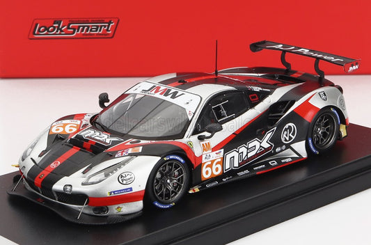 LOOKSMART - 1/43 - FERRARI - 488 GTE EVO 3.9L TURBO V8 TEAM JMW MOTORTSPORT N 66 24h LE MANS 2022 R.VAN DER ZANDE - M.KVAMME - J.HART - SILVER BLACK RED