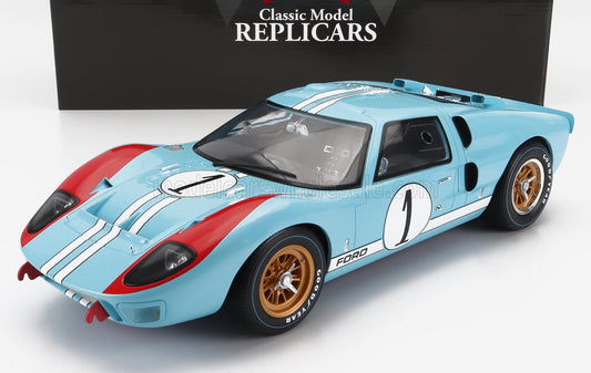 CMR - 1/12 - FORD USA - GT40 MKII 7.0L V8 TEAM SHELBY AMERICAN INC. N 1 2nd (BUT REALLY WINNER) 24h LE MANS 1966 K.MILES - D.HULME - LIGHT BLUE
