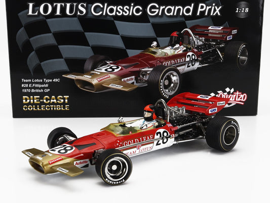 QUARTZO - 1/18 - LOTUS - F1 49C FORD TEAM LOTUS N 28 BRITISH GP 1970 EMERSON FITTIPALDI - RED WHITE