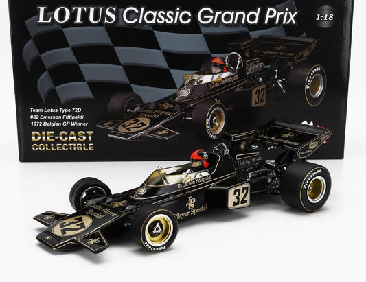 QUARTZO - 1/18 - LOTUS - F1 72D TEAM LOTUS JPS JOHN PLAYER SPECIAL N 32 WORLD CHAMPION WINNER BELGIUM GP 1972 EMERSON FITTIPALDI - BLACK GOLD