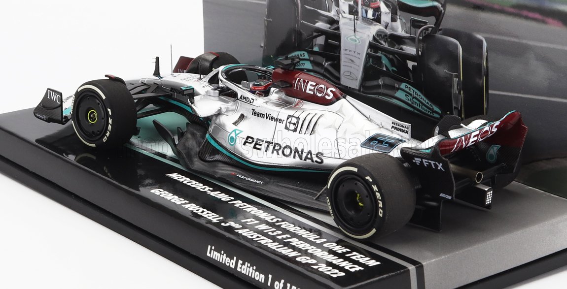 MINICHAMPS - 1/43 - MERCEDES GP - F1 W13E TEAM MERCEDES-AMG PETRONAS F1 N 63 3rd AUSTRALIAN GP 2022 GEORGE RUSSEL - SILVER GREEN