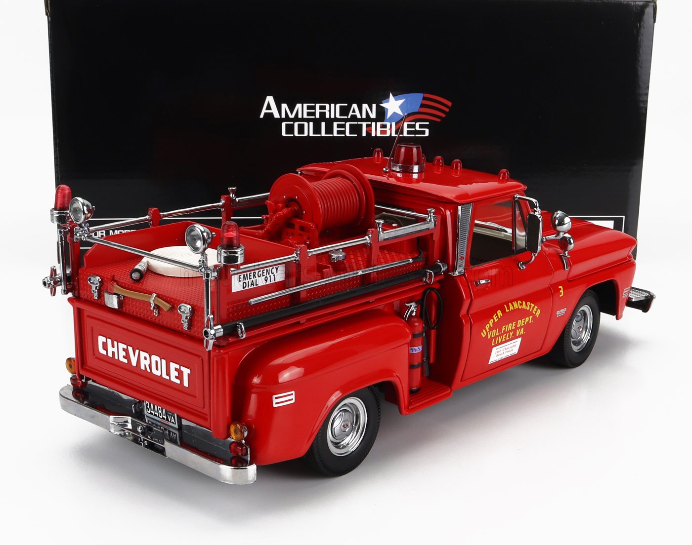 SUN-STAR - 1/18 - CHEVROLET - C-20 TRUCK PICK-UP FIRE ENGINE DEPARMENT UPPER LANCASTER 1965 - RED