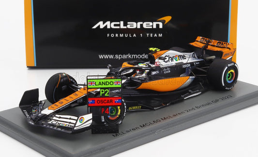 SPARK-MODEL - 1/43 - McLAREN - F1 MCL60 TEAM McLAREN N 4 2nd BRITISH GP WITH PITBOARD 2023 LANDO NORRIS - ORANGE BLACK CHROME