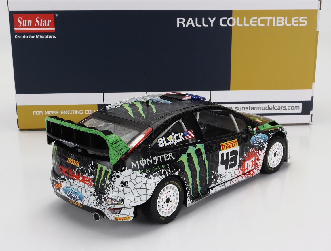 SUN-STAR - 1/18 - FORD ENGLAND - FOCUS RS WRC06 MONSTER N 43 RALLY ST. PETERSBURG RUSSIAN 2012 KEN BLOCK - BLACK WHITE GREEN