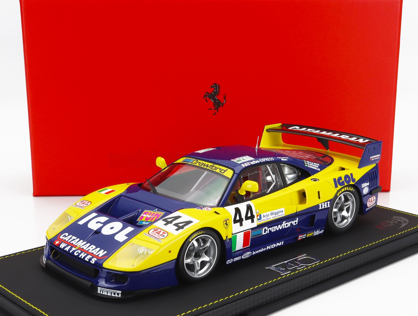 BBR-MODELS - 1/18 - FERRARI - F40 GTE 3.5L TURBO V8 TEAM ENNEA SRL IGOL N 44 24h LE MANS 1996 L.DELLA NOCE - A.OLOFSSON - C.ROSENBLAD - YELLOW BLUE