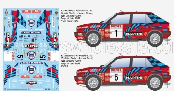 ITALERI - 1/12 - LANCIA - DELTA HF INTEGRALE 16V MARTINI N 1 WINNER RALLY SANREMO 1989 M.BIASION - T.SIVIERO + N 5 RALLY SANREMO 1989 D.AURIOL - B.OCCELLI - /