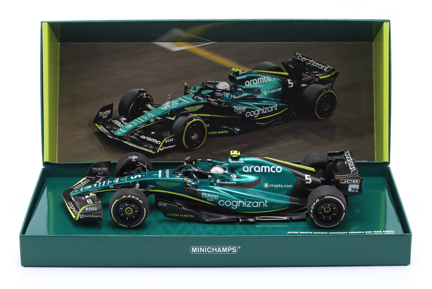 MINICHAMPS - 1/18 - ASTON MARTIN - F1 AMR22 TEAM ARAMCO COGNIZART N 5 ABU DHABI GP LAST RACE 2022 SEBASTIAN VETTEL - GREEN BLACK