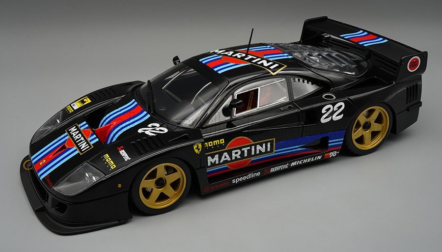 TECNOMODEL - 1/18 - FERRARI - F40 LM MARTINI RACING N 22 RACING 1996 - GOLD WHEELS - BLACK