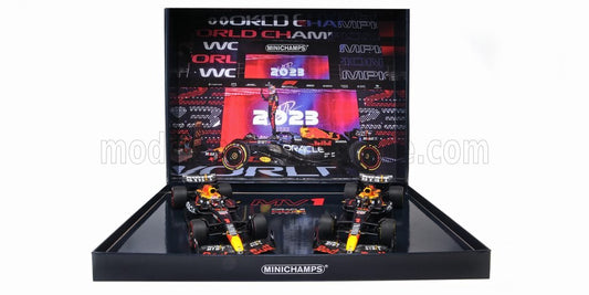 MINICHAMPS - 1/18 - RED BULL - SET 2X F1 RB19 TEAM ORACLE RED BULL RACING N 1 WORLD CHAMPION 2nd SPRINT RACE + WINNER QATAR GP 2023 MAX VERSTAPPEN - MATT BLUE