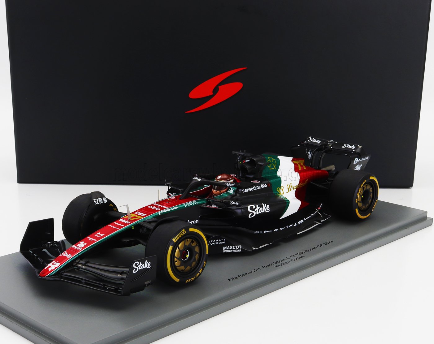 SPARK-MODEL - 1/18 - ALFA ROMEO - F1 C43 TEAM STAKE N 77 MONZA ITALY GP 2023 VALTTERI BOTTAS - BLACK RED WHITE GREEN