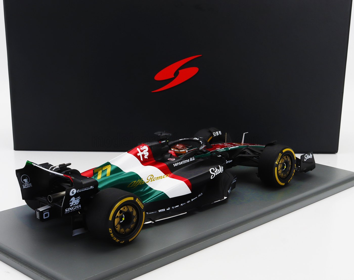 SPARK-MODEL - 1/18 - ALFA ROMEO - F1 C43 TEAM STAKE N 77 MONZA ITALY GP 2023 VALTTERI BOTTAS - BLACK RED WHITE GREEN